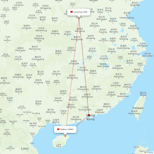 Guangxi Beibu Gulf Airlines flights between Haikou and Luoyang