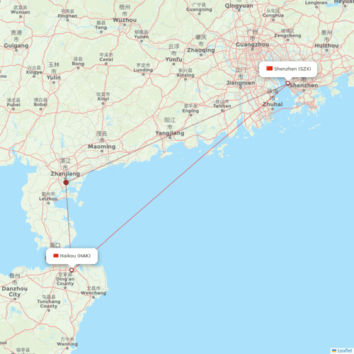 Hainan Airlines flights between Haikou and Shenzhen