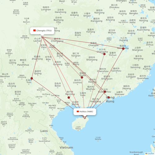 Hainan Airlines flights between Haikou and Chengdu
