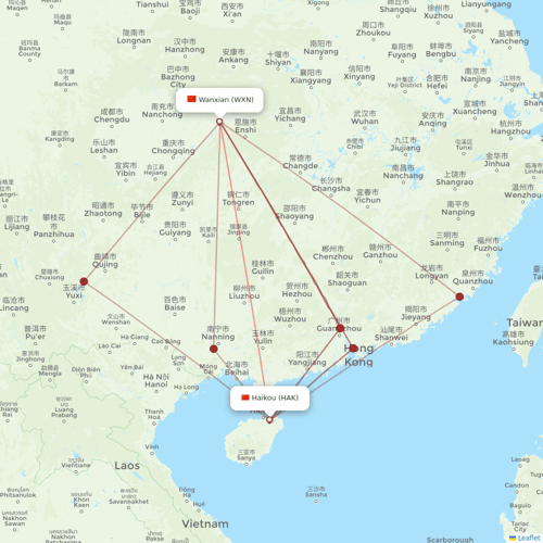 Guangxi Beibu Gulf Airlines flights between Haikou and Wanxian