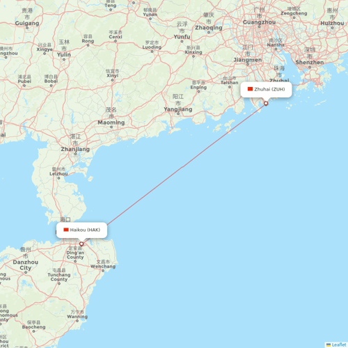 Hainan Airlines flights between Haikou and Zhuhai