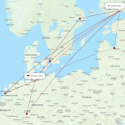 Finnair flights between Hamburg and Helsinki