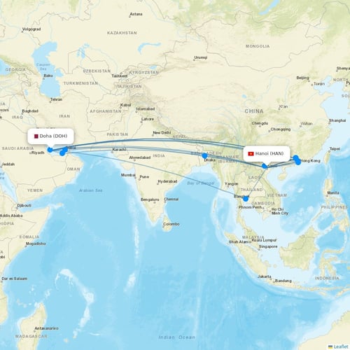 Qatar Airways flights between Hanoi and Doha