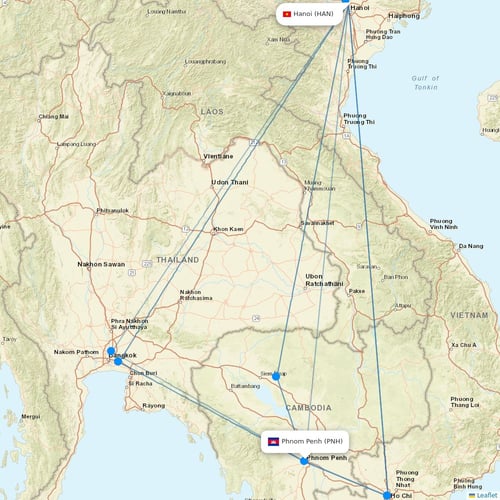 Cambodia Angkor Air flights between Hanoi and Phnom Penh