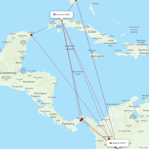 Wingo flights between Havana and Bogota
