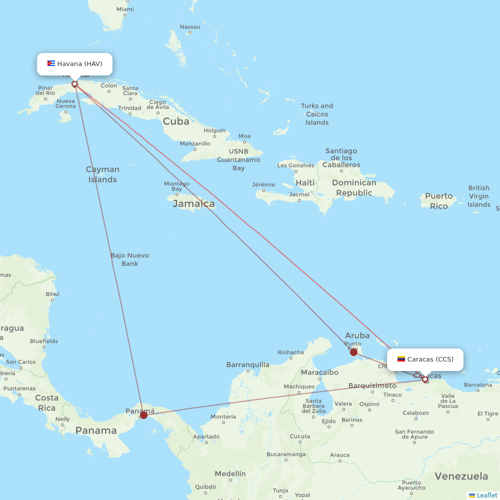 Conviasa flights between Havana and Caracas