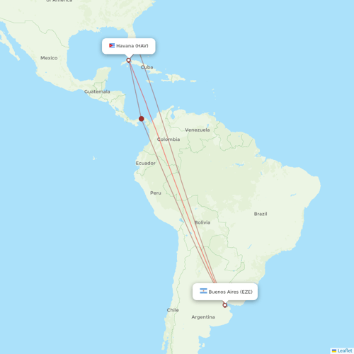 Cubana de Aviacion flights between Havana and Buenos Aires