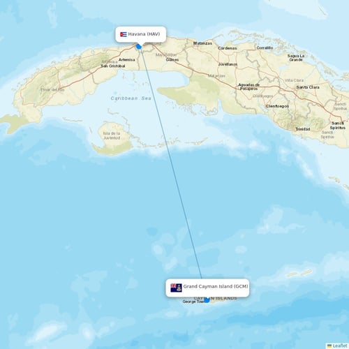 Cayman Airways flights between Havana and Grand Cayman Island