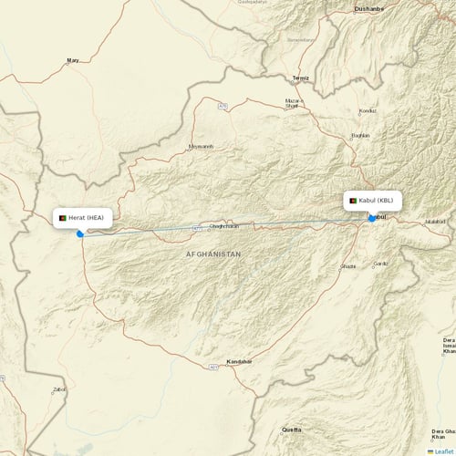 Kam Air flights between Herat and Kabul