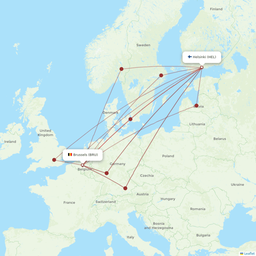 Finnair flights between Helsinki and Brussels