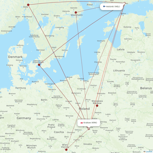 Finnair flights between Helsinki and Krakow