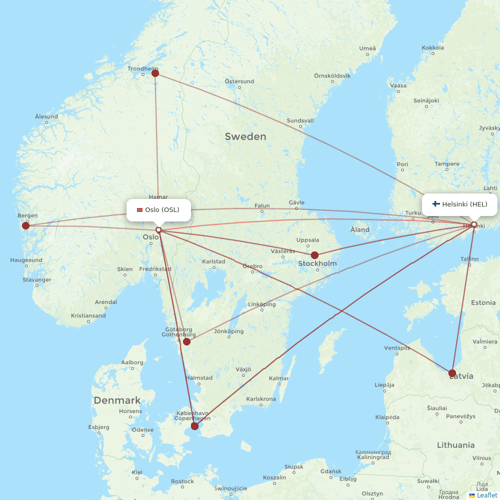 Finnair flights between Helsinki and Oslo