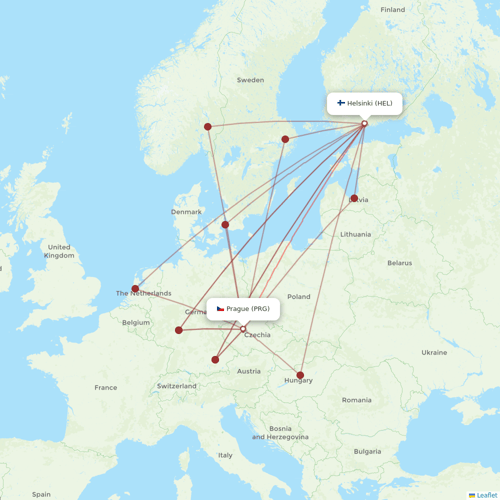 Finnair flights between Helsinki and Prague