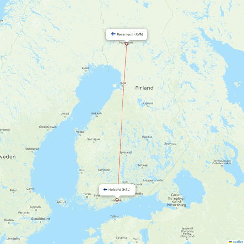 Finnair flights between Helsinki and Rovaniemi