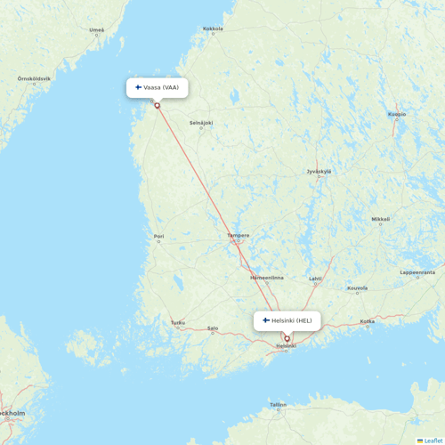 Finnair flights between Helsinki and Vaasa