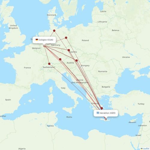Atlasglobal flights between Heraklion and Cologne