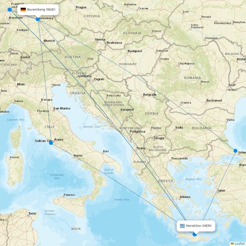 Norwegian Air UK flights between Heraklion and Nuremberg