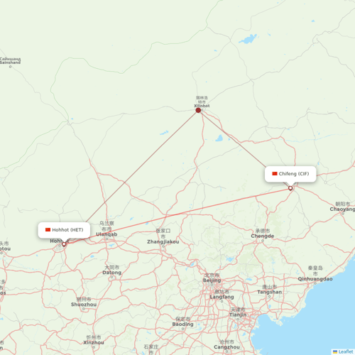 Tianjin Airlines flights between Hohhot and Chifeng