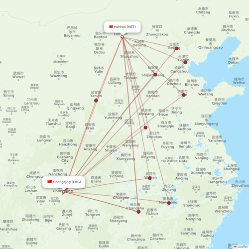 Chongqing Airlines flights between Hohhot and Chongqing