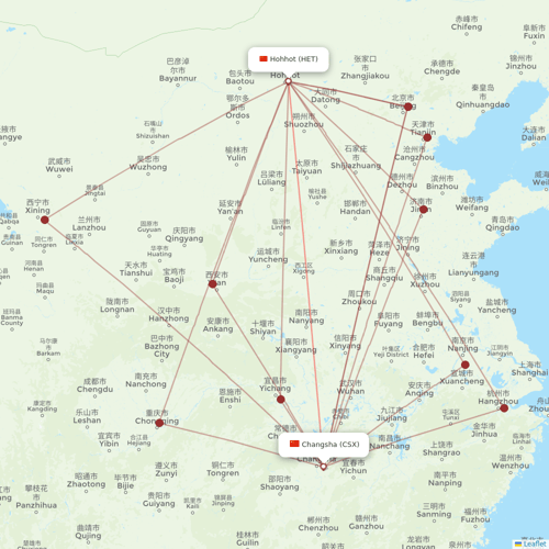 Qingdao Airlines flights between Hohhot and Changsha
