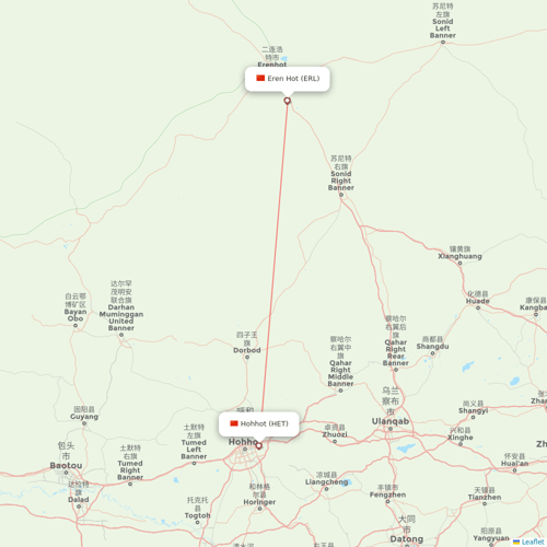 Genghis Khan Airlines flights between Hohhot and Eren Hot