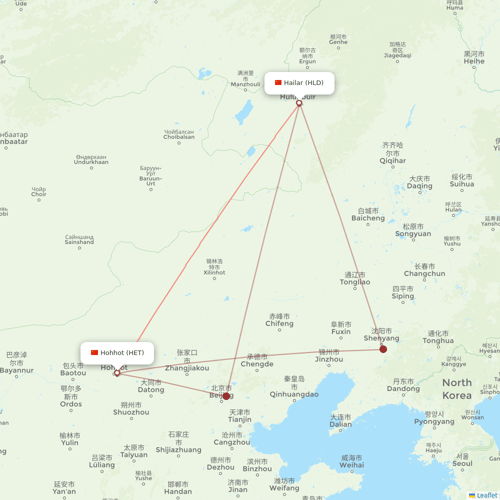 Fuzhou Airlines flights between Hohhot and Hailar
