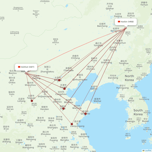 Fuzhou Airlines flights between Hohhot and Harbin