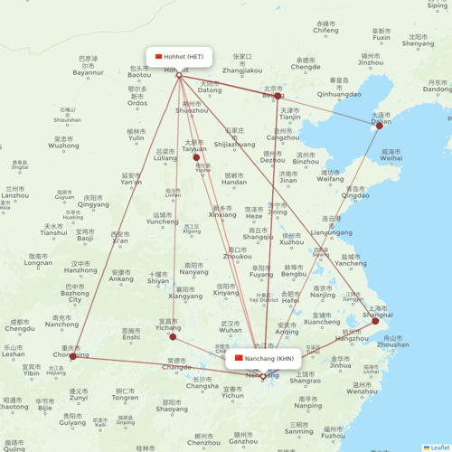 Jiangxi Airlines flights between Hohhot and Nanchang