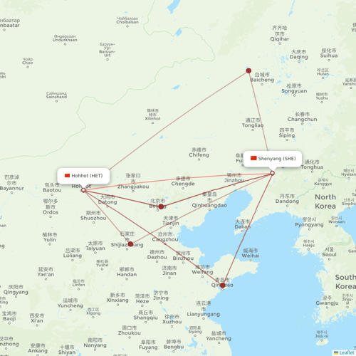 Ruili Airlines flights between Hohhot and Shenyang