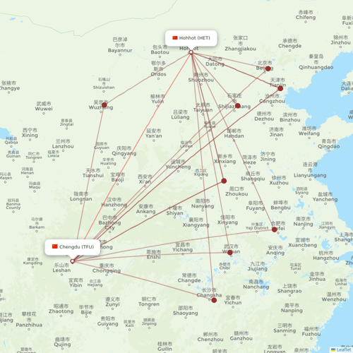 Guangxi Beibu Gulf Airlines flights between Hohhot and Chengdu