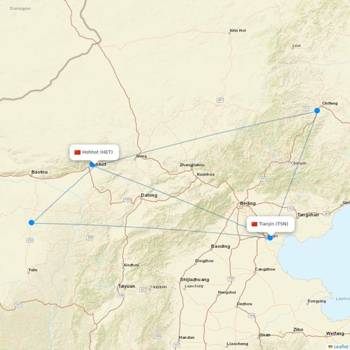 Tianjin Airlines flights between Hohhot and Tianjin