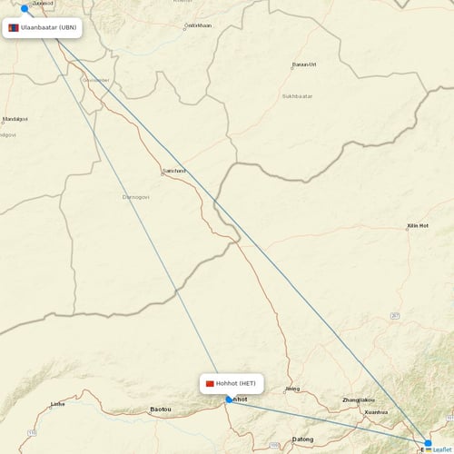 Miat - Mongolian Airlines flights between Hohhot and Ulaanbaatar