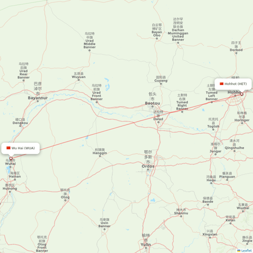 Chongqing Airlines flights between Hohhot and Wu Hai