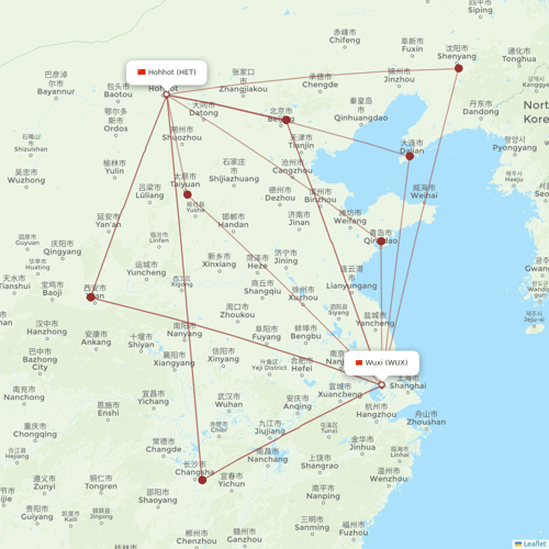 HongTu Airlines flights between Hohhot and Wuxi