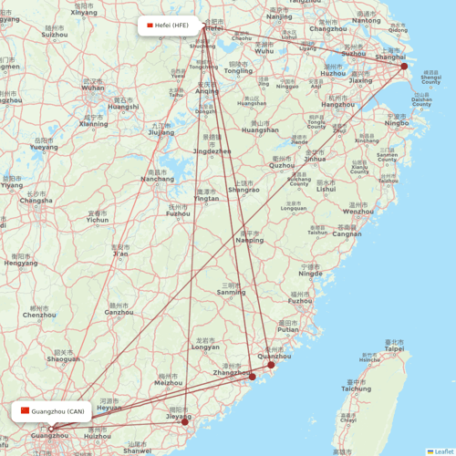 9 Air Co flights between Hefei and Guangzhou