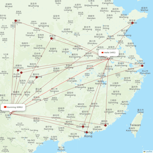 Lucky Air flights between Hefei and Kunming
