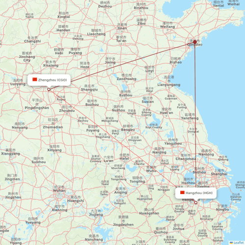 Loong Air flights between Hangzhou and Zhengzhou