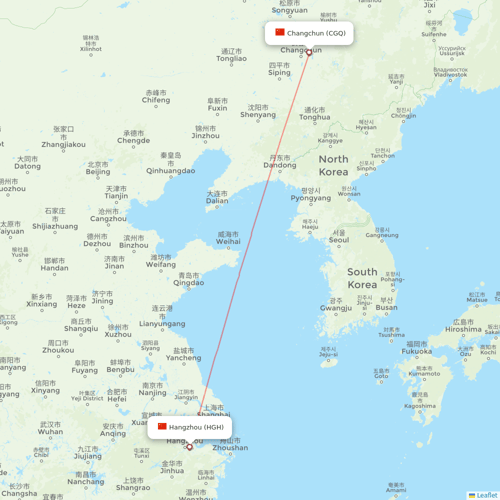 Hebei Airlines flights between Hangzhou and Changchun