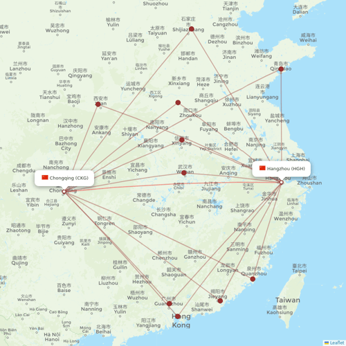Tianjin Airlines flights between Hangzhou and Chongqing