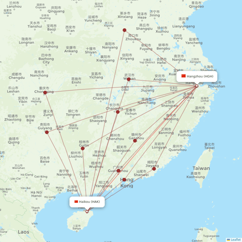 Hainan Airlines flights between Hangzhou and Haikou
