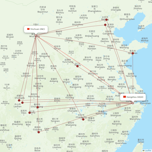 Beijing Capital Airlines flights between Hangzhou and Yinchuan