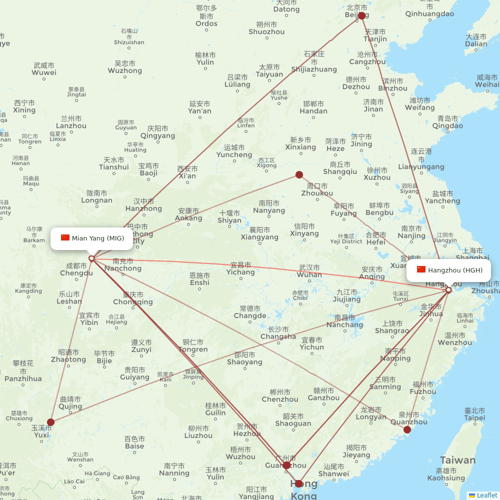Hebei Airlines flights between Hangzhou and Mian Yang