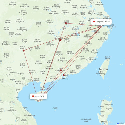 Loong Air flights between Hangzhou and Sanya