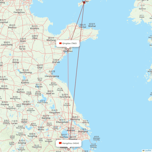 Shandong Airlines flights between Hangzhou and Qingdao