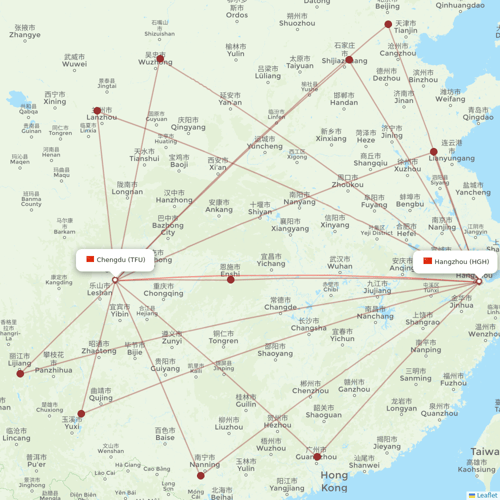 Loong Air flights between Hangzhou and Chengdu