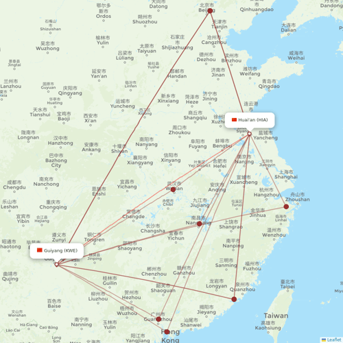 Colorful GuiZhou Airlines flights between Huai'an and Guiyang