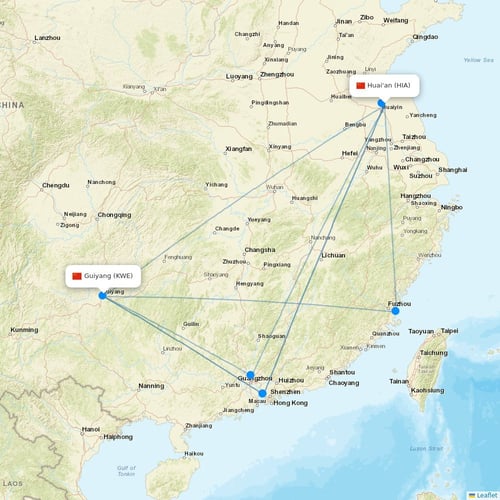 Colorful GuiZhou Airlines flights between Huai'an and Guiyang