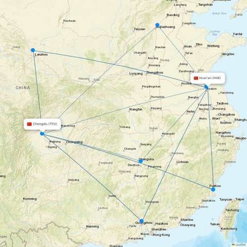 Colorful GuiZhou Airlines flights between Huai'an and Chengdu