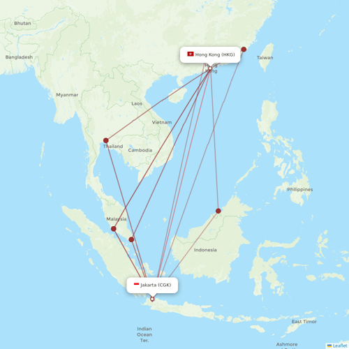 Cathay Pacific flights between Hong Kong and Jakarta