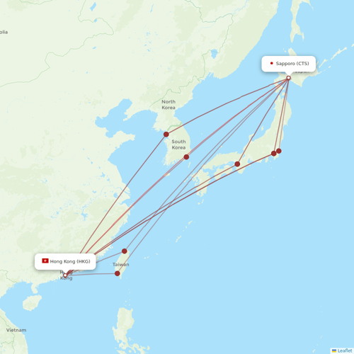 Hong Kong Airlines flights between Hong Kong and Sapporo